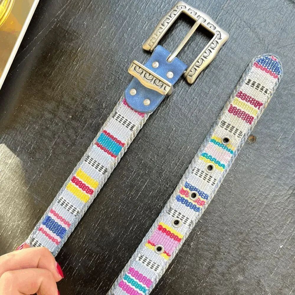 Vintage Elite Southwestern Woven Belt w/ Century Canada Silver Buckle - L